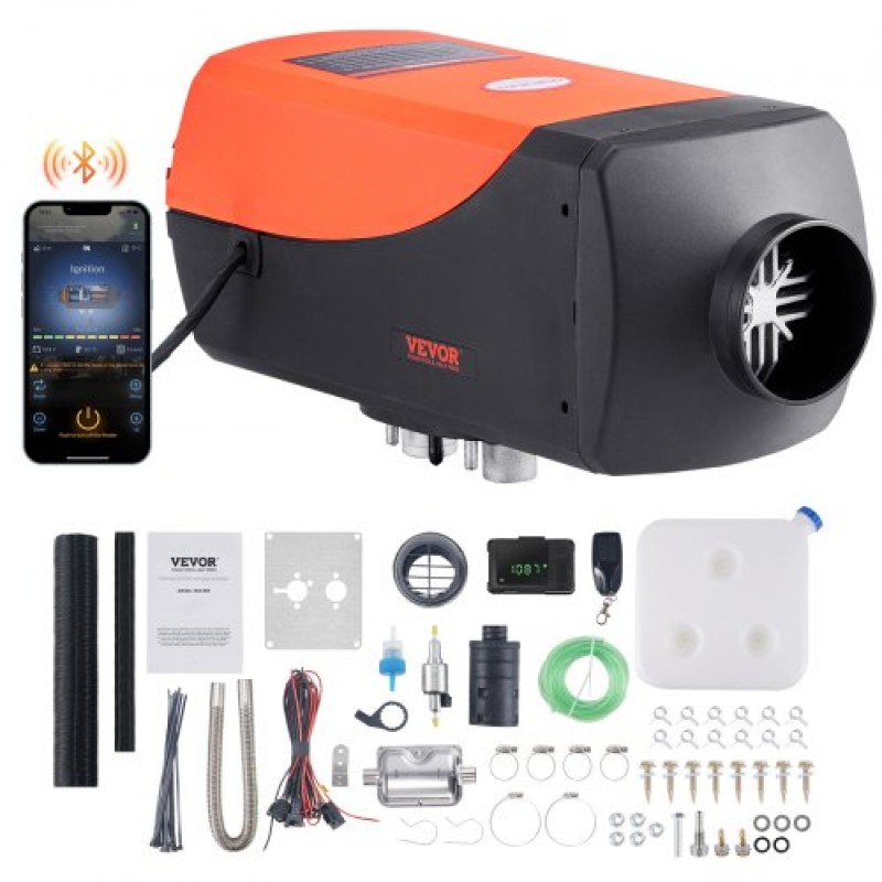 Έλεγχος εφαρμογής Bluetooth VEVOR Θερμοσίφωνο Diesel, 12V 5-8KW Diesel Heater με αυτόματη ρύθμιση υψομέτρου, τηλεχειριστήριο και LCD, θερμάστρα στάθμευσης ντίζελ για RV Trailer Camper Van Boat
