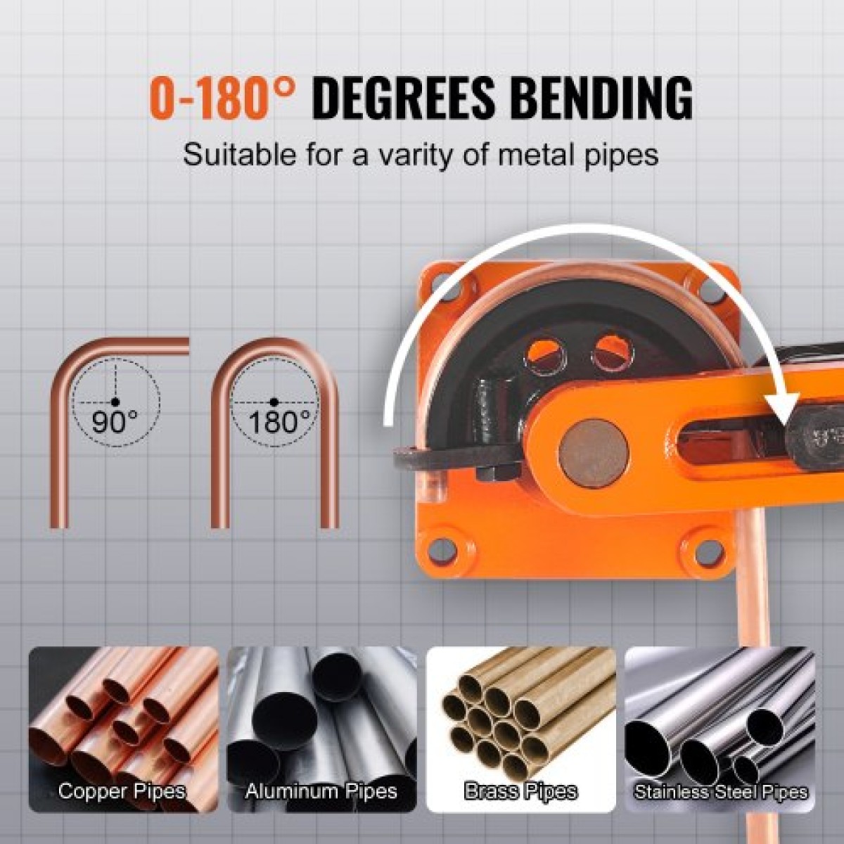VEVOR Pipe Tube Bender, 9,5mm έως 25,4mm OD Manual Pipe Tube Bender with 7 Bending Dies, 180° Copper Pipes Aluminium Bending Tools for HVAC Air Conditioning Refrigerator Auto Repair