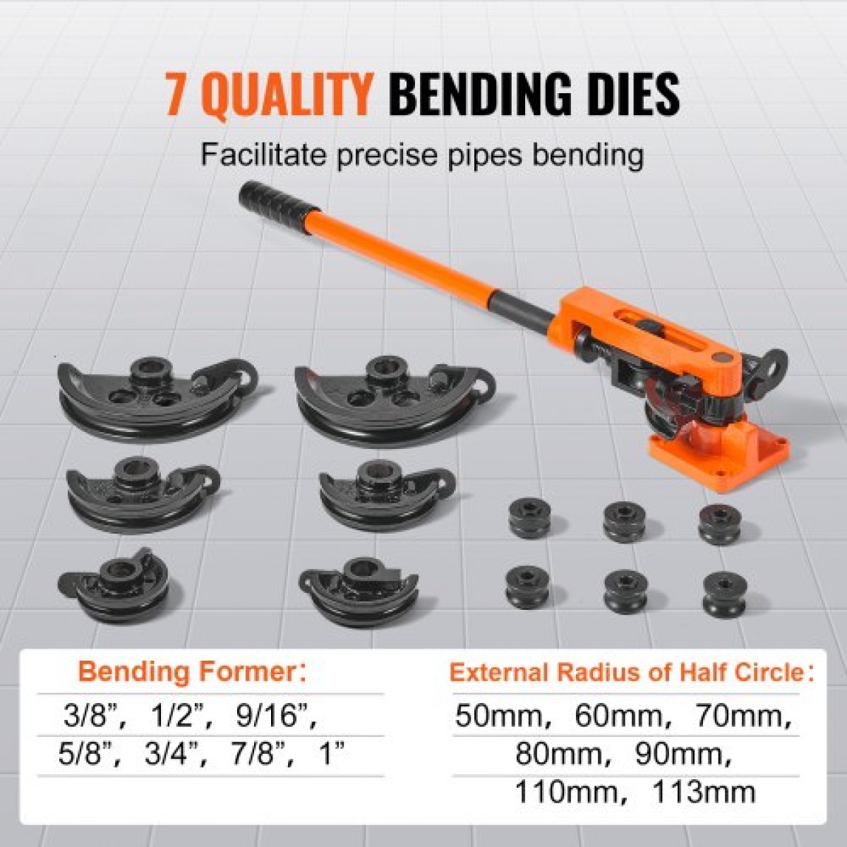 VEVOR Pipe Tube Bender, 9,5mm έως 25,4mm OD Manual Pipe Tube Bender with 7 Bending Dies, 180° Copper Pipes Aluminium Bending Tools for HVAC Air Conditioning Refrigerator Auto Repair
