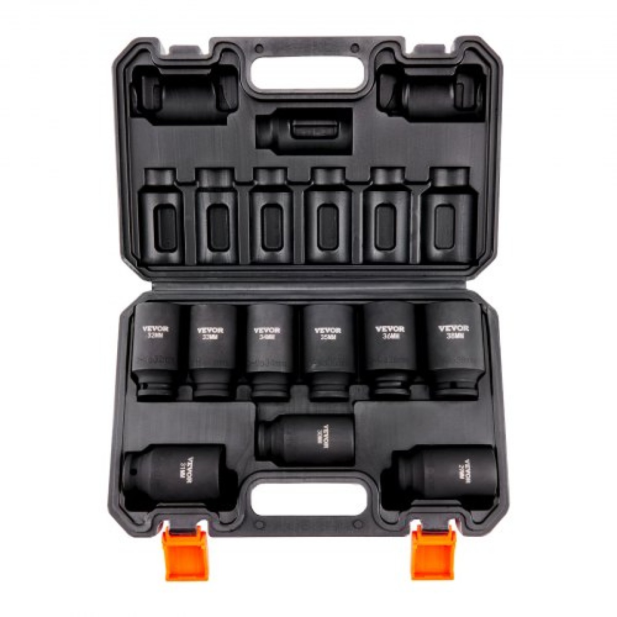 VEVOR 1/2" Drive Impact Socket Set, 9 Piece Deep Socket Set Metric 29-38mm, 6 Point Cr-Mo Alloy Steel for Auto Repair, Ευανάγνωστα σημάδια μεγέθους, Ανθεκτική κατασκευή, Περιλαμβάνει θήκη αποθήκευσης