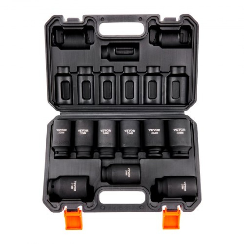 VEVOR 1/2" Drive Impact Socket Set, 9 Piece Deep Socket Set Metric 29-38mm, 6 Point Cr-Mo Alloy Steel for Auto Repair, Ευανάγνωστα σημάδια μεγέθους, Ανθεκτική κατασκευή, Περιλαμβάνει θήκη αποθήκευσης