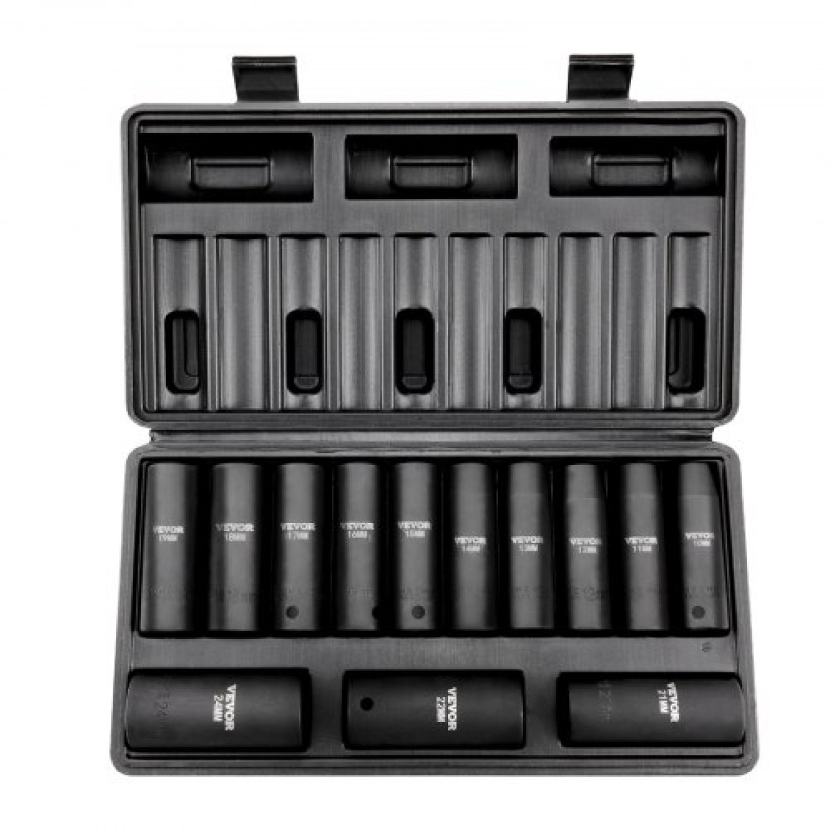 VEVOR 1/2" Drive Impact Socket Set, 13 Piece Deep Socket Set Metric 10-24mm, 6 Point CR-V Alloy Steel for Auto Repair, Ευανάγνωστα σημάδια μεγέθους, στιβαρή κατασκευή, περιλαμβάνει θήκη αποθήκευσης