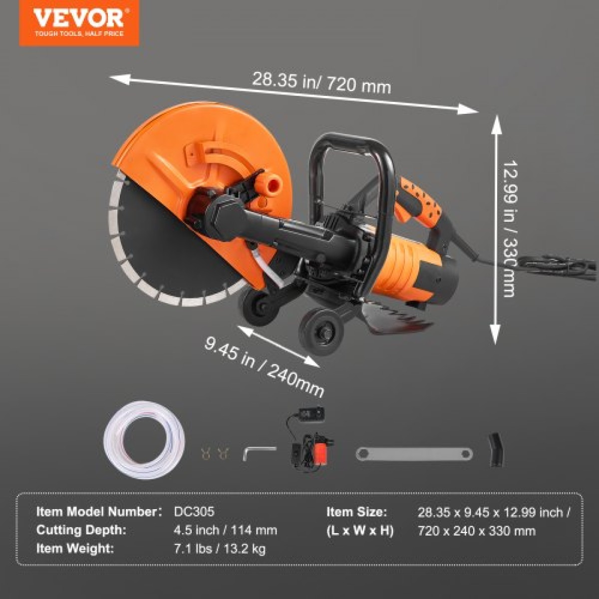 VEVOR 305mm Πριόνι Κοπής Σκυροδέματος Κόπτης Πλακόστρωσης Κόπτης Σκυροδέματος 2800W