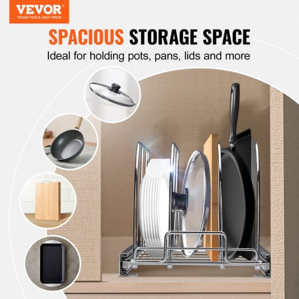 VEVOR Pan and Pot Rack, Expandable Pull Out Under Cabinet Organizer, Cookie Sheet Baking Pans tray Organization, Adjustable Wire Dividers, Steel Lid Holder for Kitchen Cabinet & Pantry Storage,