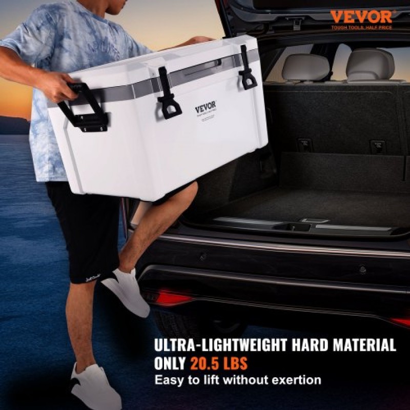 Φορητό ψυγείο VEVOR Insulated, 52 qt, Χωράει 50 δοχεία, Σκληρός ψύκτης συγκράτησης πάγου με λαβή βαρέως τύπου, Κουτί μεσημεριανού γεύματος πάγου για κάμπινγκ, παραλία, πικνίκ, ταξίδια, εξωτερικό χώρο, διατηρεί τον πάγο για έως και 6 ημέρες