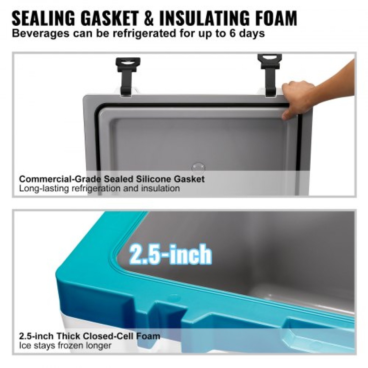 Φορητό ψυγείο VEVOR Insulated, 52 qt, Χωράει 50 δοχεία, Σκληρός ψύκτης συγκράτησης πάγου με λαβή βαρέως τύπου, Κουτί μεσημεριανού γεύματος πάγου για κάμπινγκ, παραλία, πικνίκ, ταξίδια, εξωτερικό χώρο, διατηρεί τον πάγο για έως και 6 ημέρες