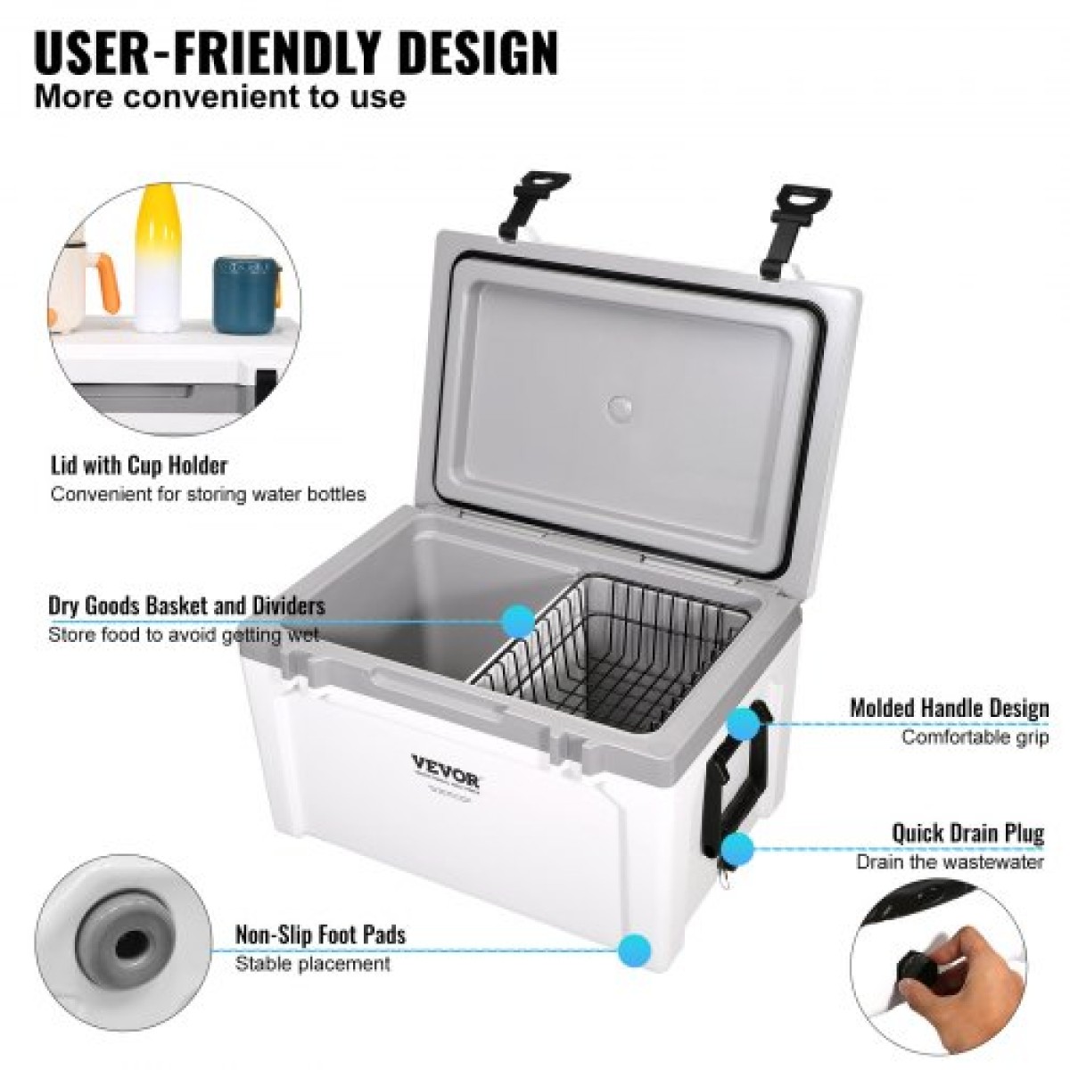 Φορητό ψυγείο VEVOR Insulated, 52 qt, Χωράει 50 δοχεία, Σκληρός ψύκτης συγκράτησης πάγου με λαβή βαρέως τύπου, Κουτί μεσημεριανού γεύματος πάγου για κάμπινγκ, παραλία, πικνίκ, ταξίδια, εξωτερικό χώρο, διατηρεί τον πάγο για έως και 6 ημέρες