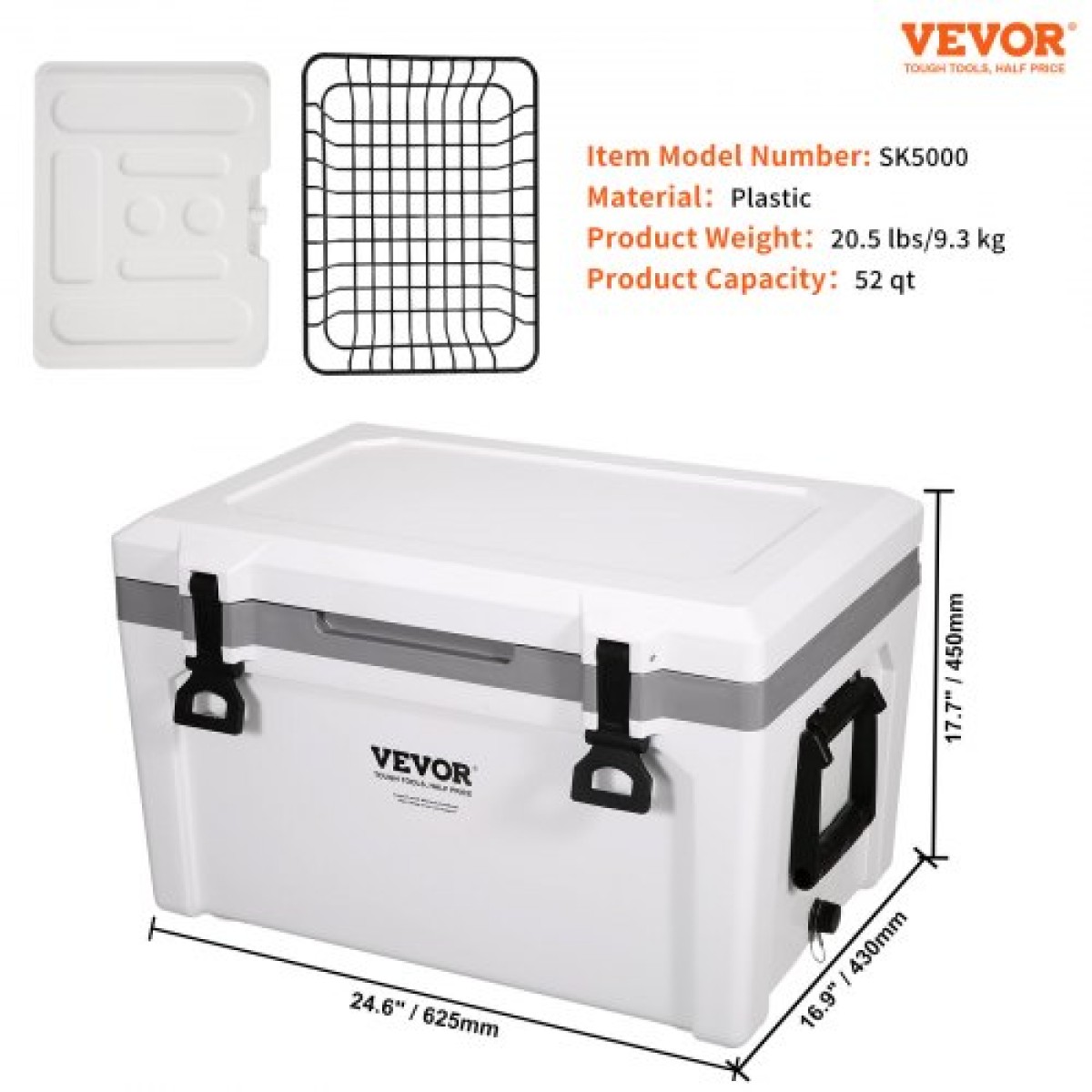 Φορητό ψυγείο VEVOR Insulated, 52 qt, Χωράει 50 δοχεία, Σκληρός ψύκτης συγκράτησης πάγου με λαβή βαρέως τύπου, Κουτί μεσημεριανού γεύματος πάγου για κάμπινγκ, παραλία, πικνίκ, ταξίδια, εξωτερικό χώρο, διατηρεί τον πάγο για έως και 6 ημέρες