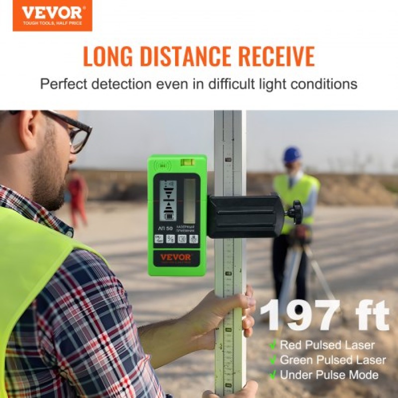 VEVOR Laser Receiver Detector 6004,6 cm Range Green Laser and Red Beam with Clamp
