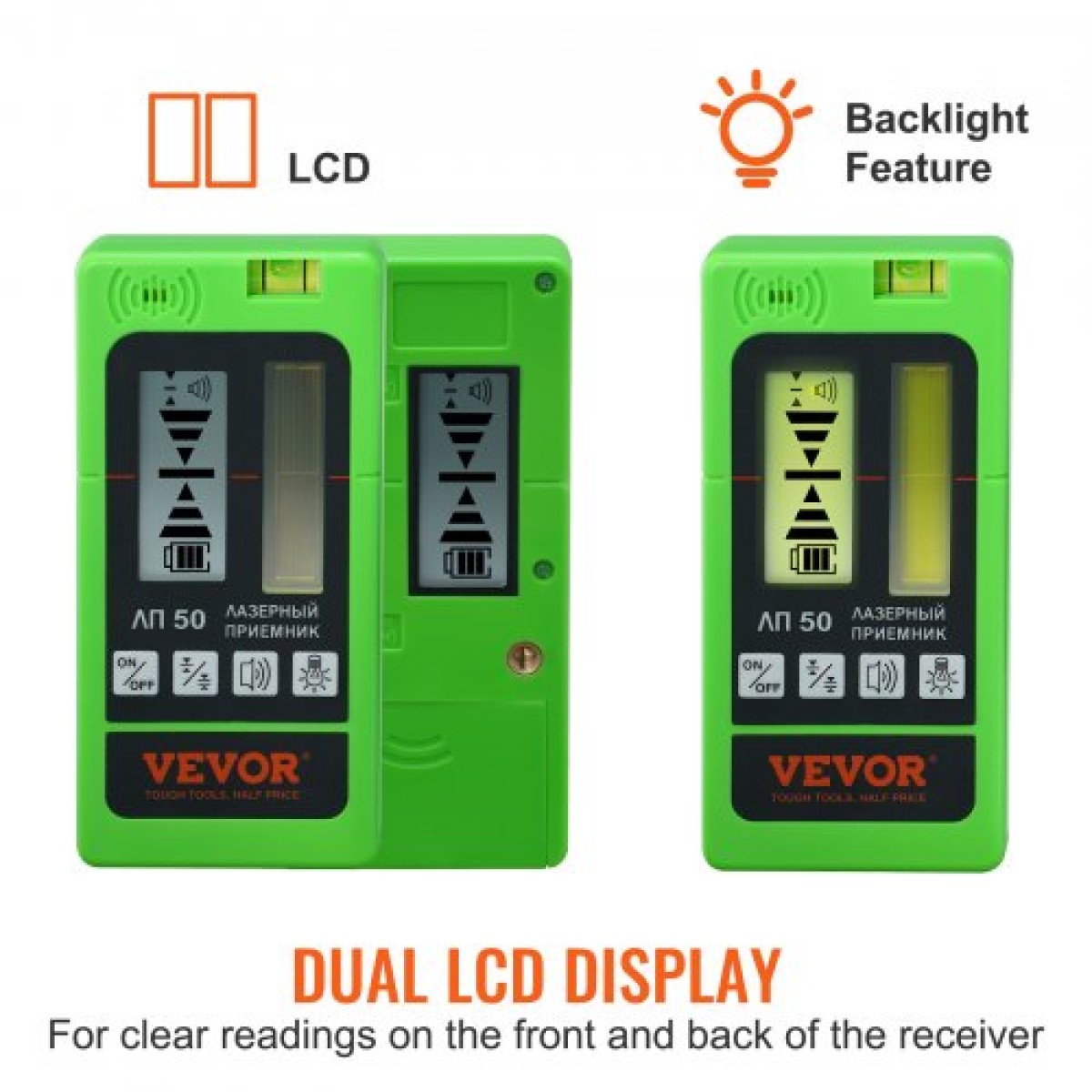 VEVOR Laser Receiver Detector 6004,6 cm Range Green Laser and Red Beam with Clamp