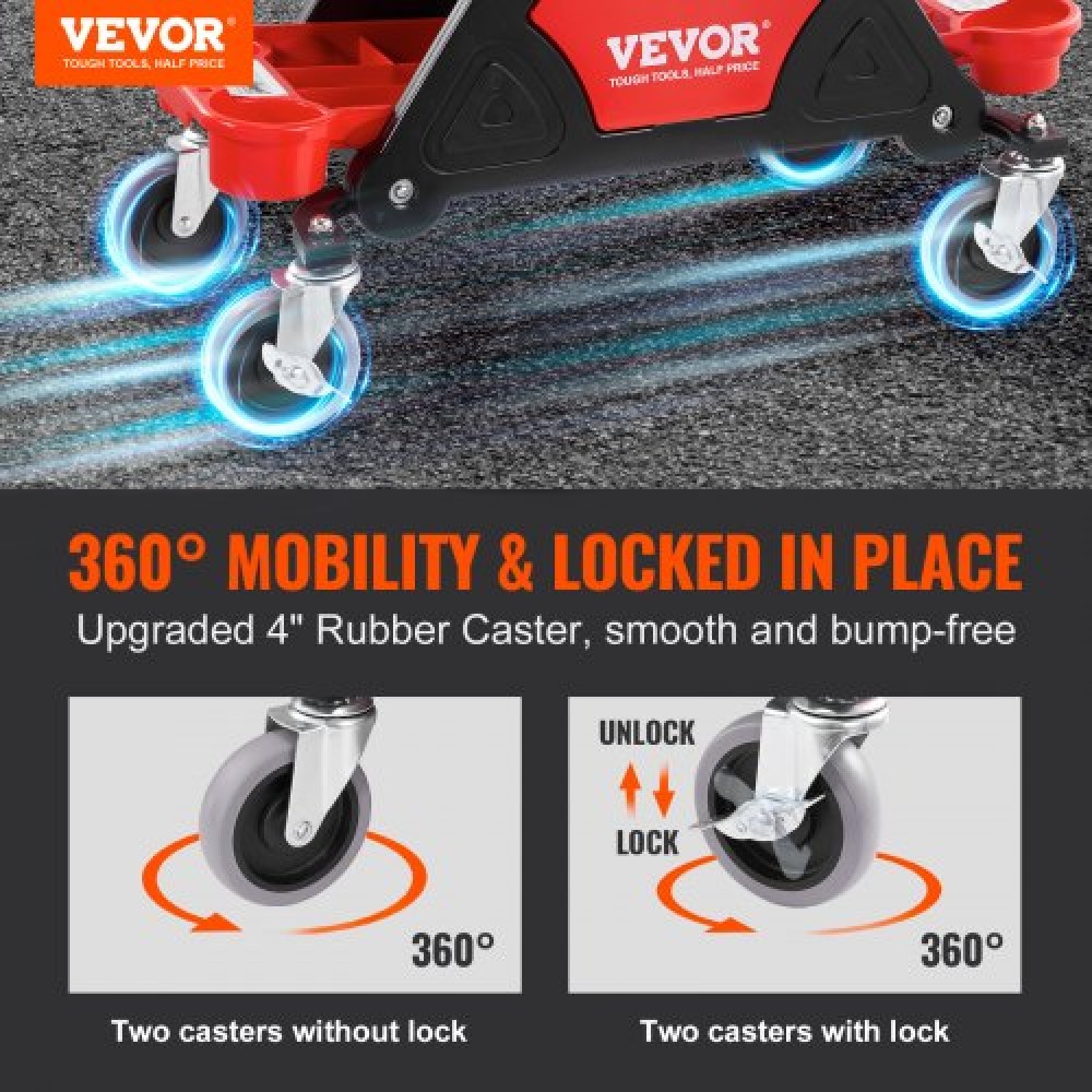 Σκαμπό VEVOR Mechanics, κυλιόμενο μηχανικό κάθισμα χωρητικότητας 136,1 κιλών με ρόδες 10,2 cm, τρεις συρταριέρες εργαλείων και συρτάρι, βαρέως τύπου αναρριχητικό κάθισμα για το σπίτι γκαράζ DIY Automotive