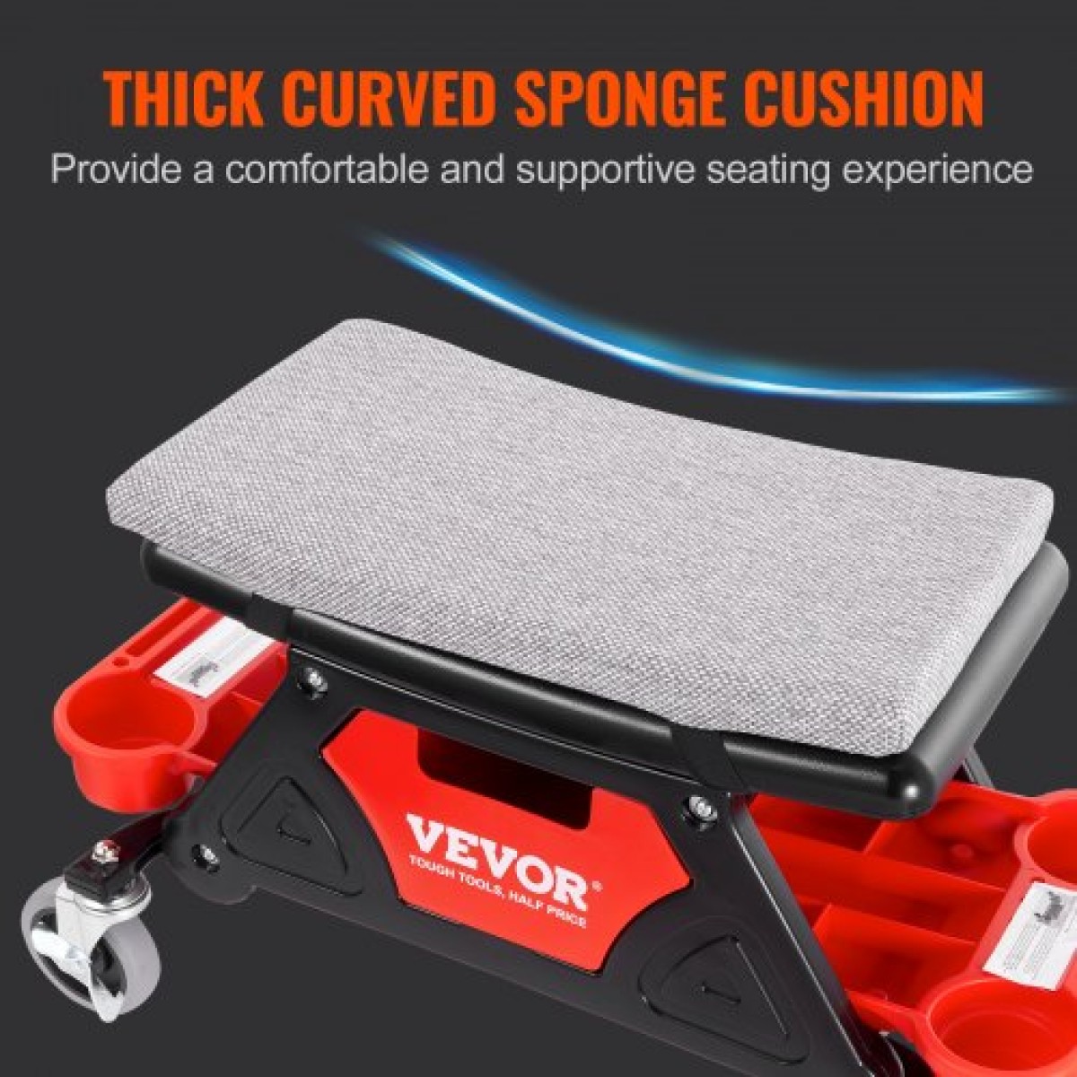 Σκαμπό VEVOR Mechanics, κυλιόμενο μηχανικό κάθισμα χωρητικότητας 136,1 κιλών με ρόδες 10,2 cm, τρεις συρταριέρες εργαλείων και συρτάρι, βαρέως τύπου αναρριχητικό κάθισμα για το σπίτι γκαράζ DIY Automotive