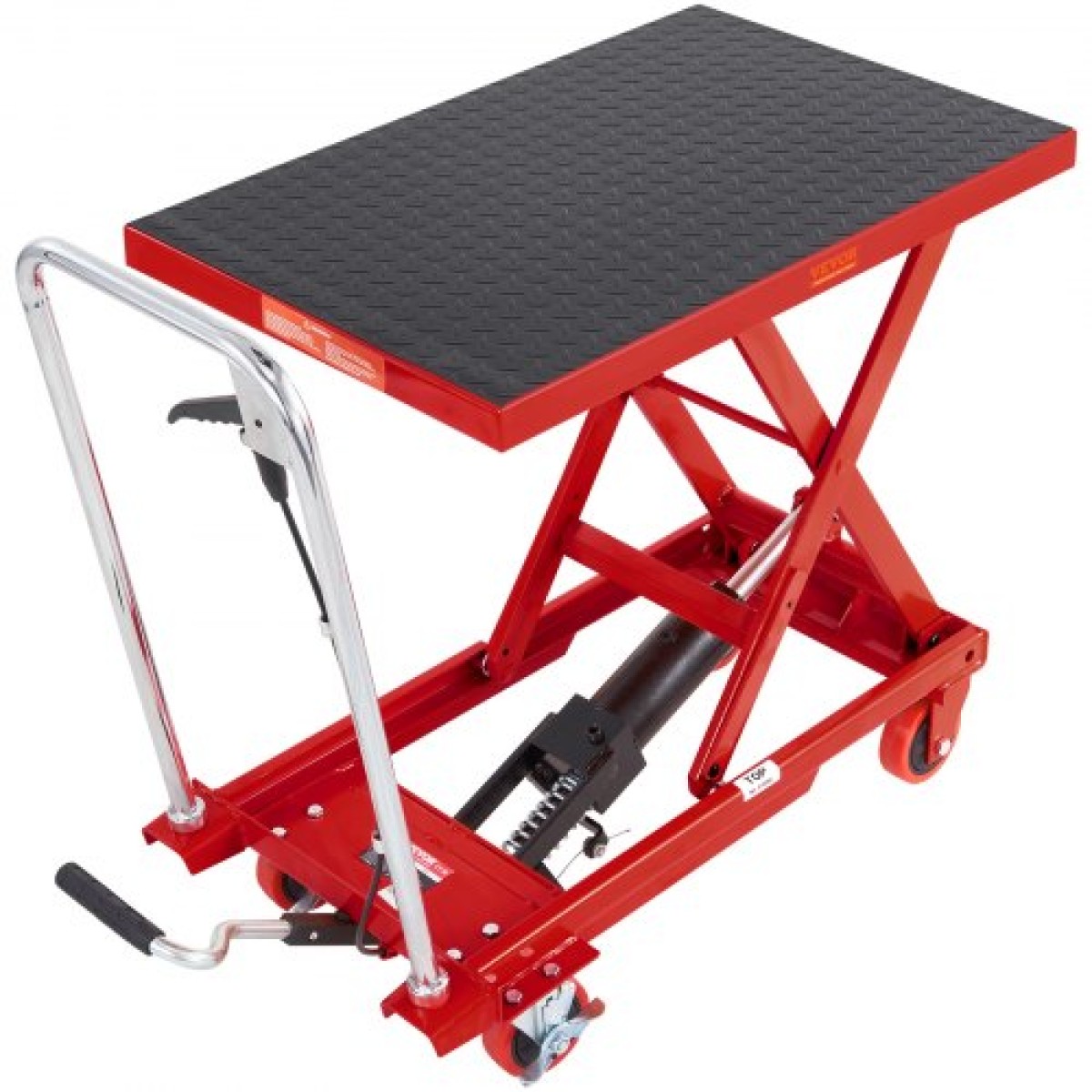 Επιτραπέζιο καρότσι VEVOR Hydraulic Lift, 500lbs Capacity Ύψος ανύψωσης 28,5" Χειροκίνητο Τραπέζι ανύψωσης μονής ψαλίδας με 4 ρόδες και αντιολισθητικό μαξιλαράκι, υδραυλικό καρότσι με ψαλίδια για χειρισμό υλικού, κόκκινο