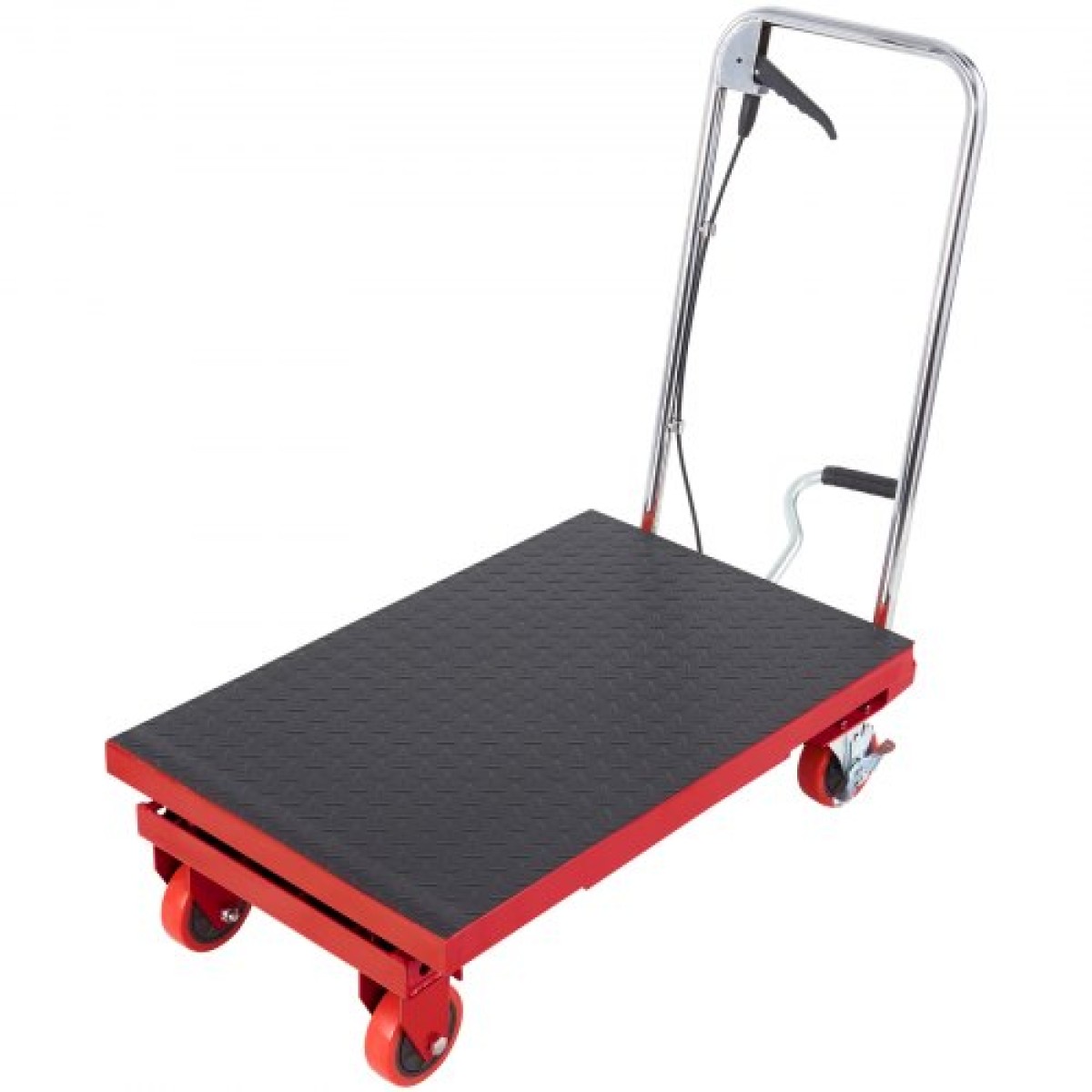Επιτραπέζιο καρότσι VEVOR Hydraulic Lift, 500lbs Capacity Ύψος ανύψωσης 28,5" Χειροκίνητο Τραπέζι ανύψωσης μονής ψαλίδας με 4 ρόδες και αντιολισθητικό μαξιλαράκι, υδραυλικό καρότσι με ψαλίδια για χειρισμό υλικού, κόκκινο