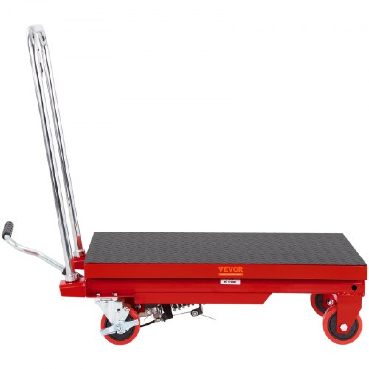Επιτραπέζιο καρότσι VEVOR Hydraulic Lift, 500lbs Capacity Ύψος ανύψωσης 28,5" Χειροκίνητο Τραπέζι ανύψωσης μονής ψαλίδας με 4 ρόδες και αντιολισθητικό μαξιλαράκι, υδραυλικό καρότσι με ψαλίδια για χειρισμό υλικού, κόκκινο