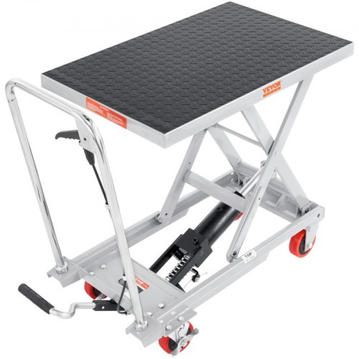 VEVOR Hydraulic Lift Table Cart, 500lbs Capacity 28,5" Lifting Ύψος, Χειροκίνητο Τραπέζι ανύψωσης μονής ψαλίδας με 4 τροχούς και αντιολισθητικό μαξιλαράκι, Υδραυλικό καρότσι με ψαλίδια για χειρισμό υλικού, γκρι