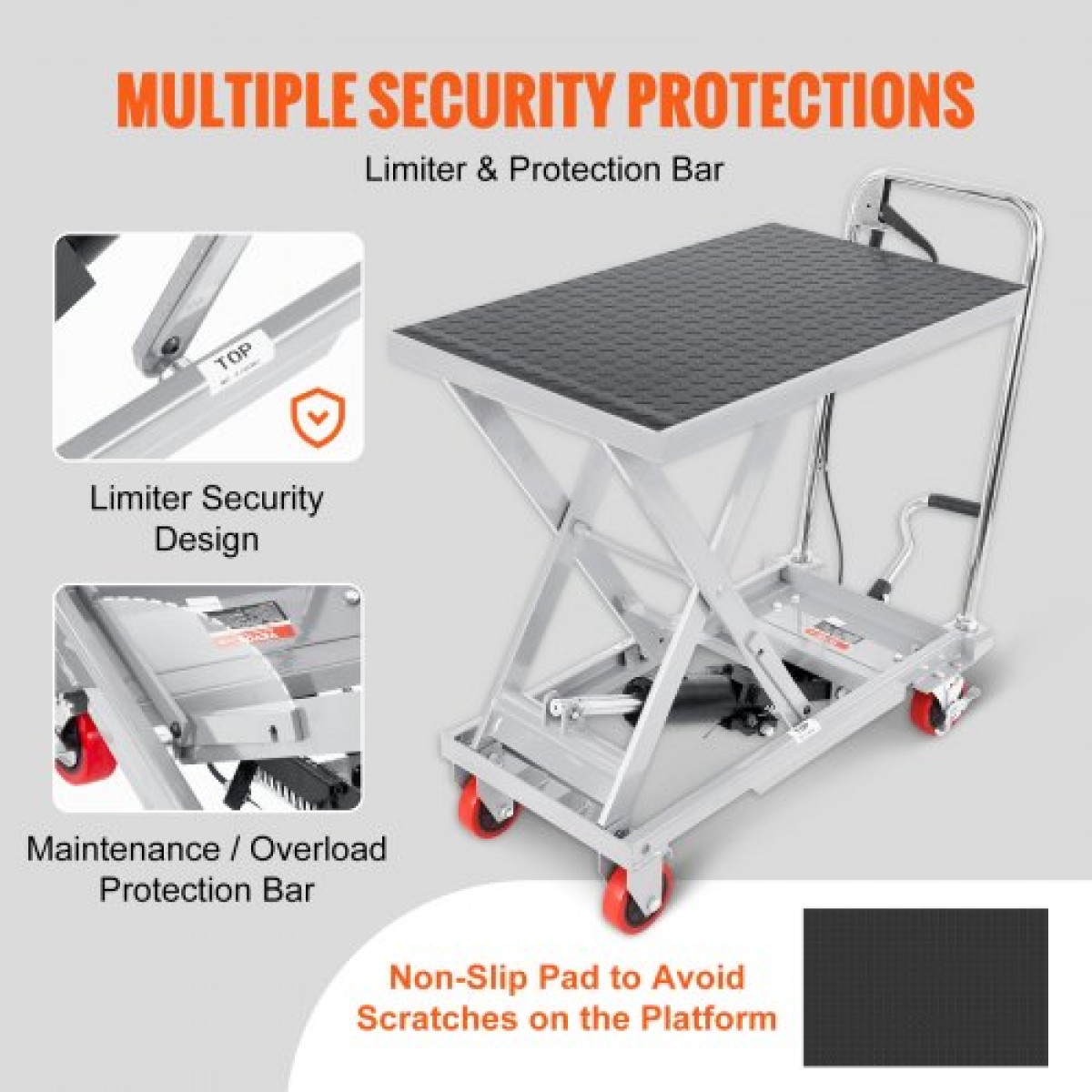 VEVOR Hydraulic Lift Table Cart, 500lbs Capacity 28,5" Lifting Ύψος, Χειροκίνητο Τραπέζι ανύψωσης μονής ψαλίδας με 4 τροχούς και αντιολισθητικό μαξιλαράκι, Υδραυλικό καρότσι με ψαλίδια για χειρισμό υλικού, γκρι