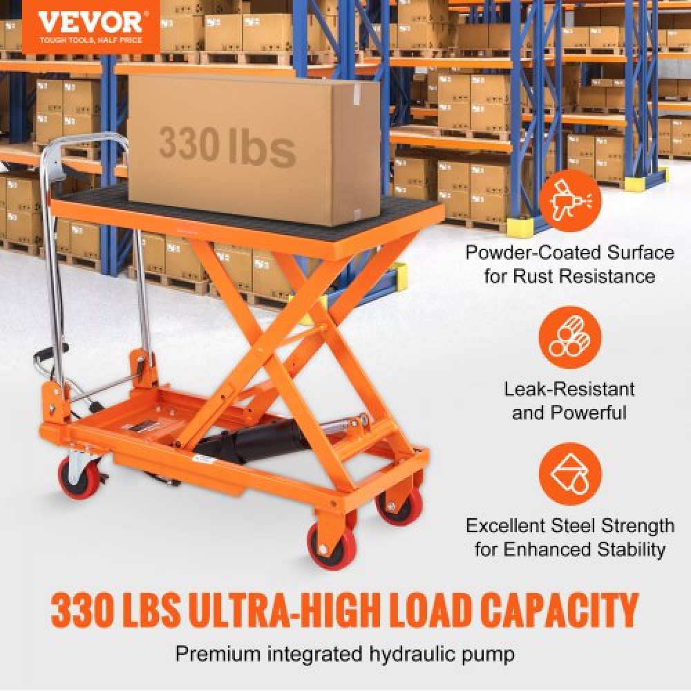 Επιτραπέζιο καρότσι VEVOR Hydraulic Lift, Χωρητικότητα 330 lbs Ύψος ανύψωσης 28,5" Χειροκίνητο Τραπέζι ανύψωσης μονής ψαλίδας με 4 ρόδες και αντιολισθητικό μαξιλαράκι, υδραυλικό καρότσι με ψαλίδια για χειρισμό και μεταφορά υλικού