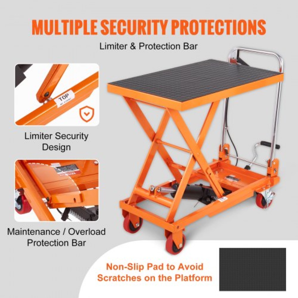 Επιτραπέζιο καρότσι VEVOR Hydraulic Lift, Χωρητικότητα 330 lbs Ύψος ανύψωσης 28,5" Χειροκίνητο Τραπέζι ανύψωσης μονής ψαλίδας με 4 ρόδες και αντιολισθητικό μαξιλαράκι, υδραυλικό καρότσι με ψαλίδια για χειρισμό και μεταφορά υλικού