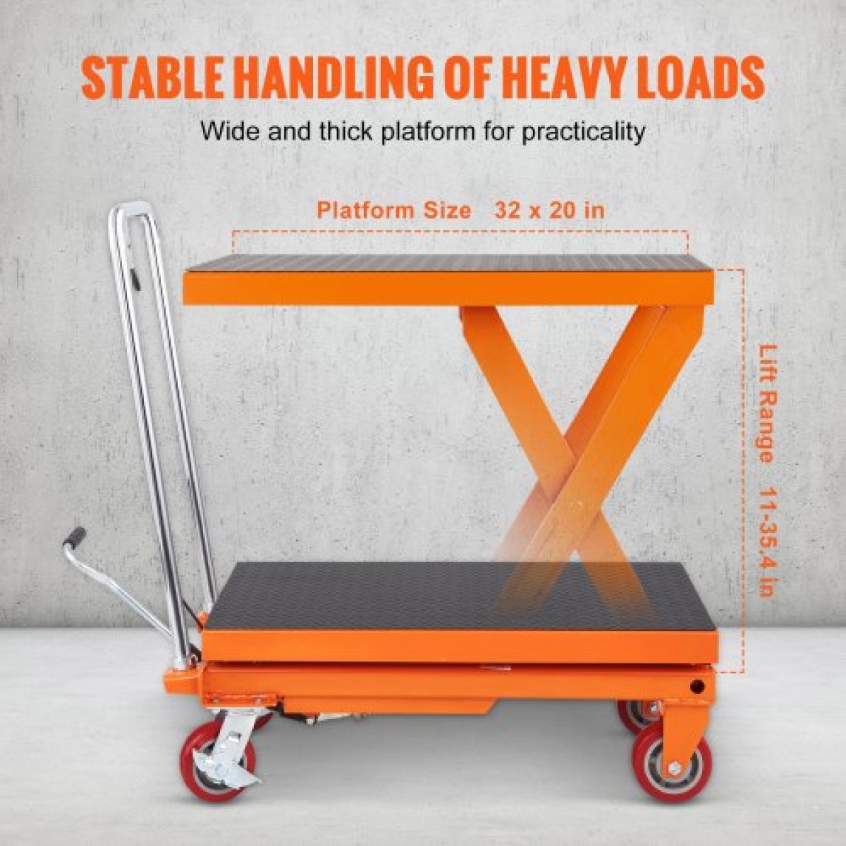 Επιτραπέζιο καρότσι VEVOR Hydraulic Lift, Χωρητικότητα 1100 lbs Ύψος ανύψωσης 35,4" Χειροκίνητο Τραπέζι ανύψωσης μονής ψαλίδας με 4 τροχούς και αντιολισθητικό μαξιλαράκι, υδραυλικό καρότσι με ψαλίδια για χειρισμό και μεταφορά υλικού