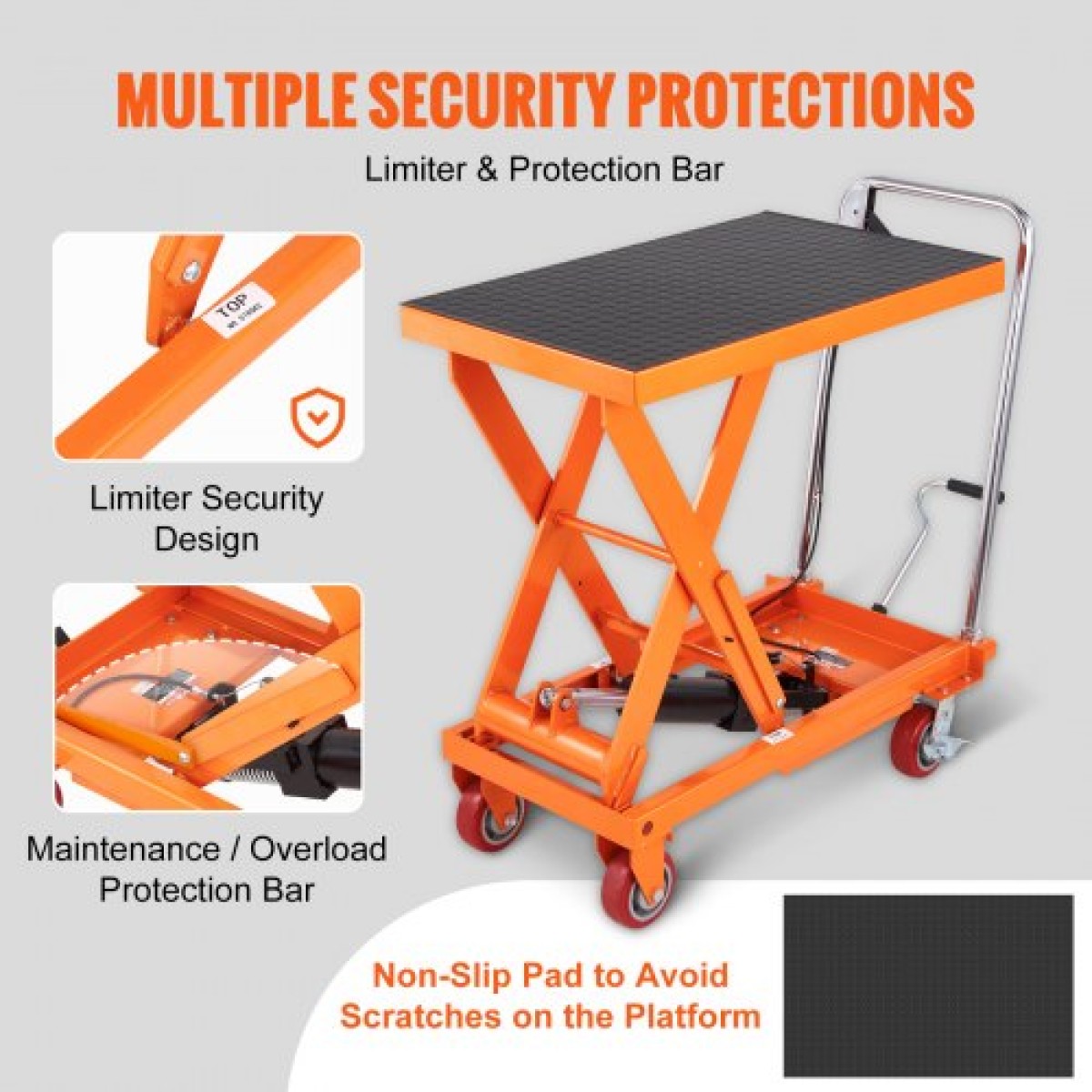 Επιτραπέζιο καρότσι VEVOR Hydraulic Lift, Χωρητικότητα 1100 lbs Ύψος ανύψωσης 35,4" Χειροκίνητο Τραπέζι ανύψωσης μονής ψαλίδας με 4 τροχούς και αντιολισθητικό μαξιλαράκι, υδραυλικό καρότσι με ψαλίδια για χειρισμό και μεταφορά υλικού