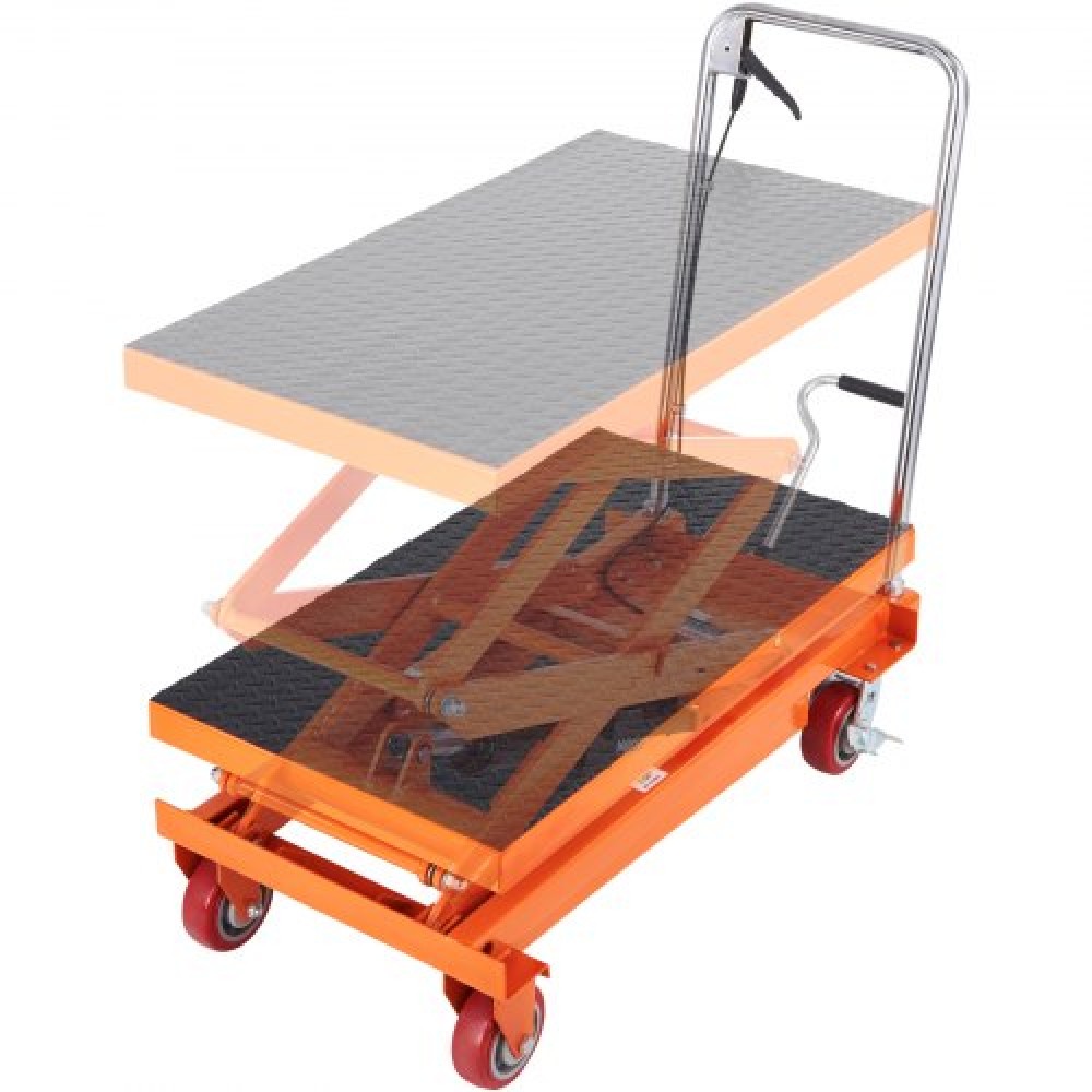 Επιτραπέζιο καρότσι VEVOR Hydraulic Lift, 770lbs Capacity Ύψος ανύψωσης 59" Χειροκίνητο τραπέζι ανύψωσης διπλού ψαλιδιού με 4 τροχούς και αντιολισθητικό μαξιλαράκι, υδραυλικό καρότσι με ψαλίδια για χειρισμό και μεταφορά υλικού