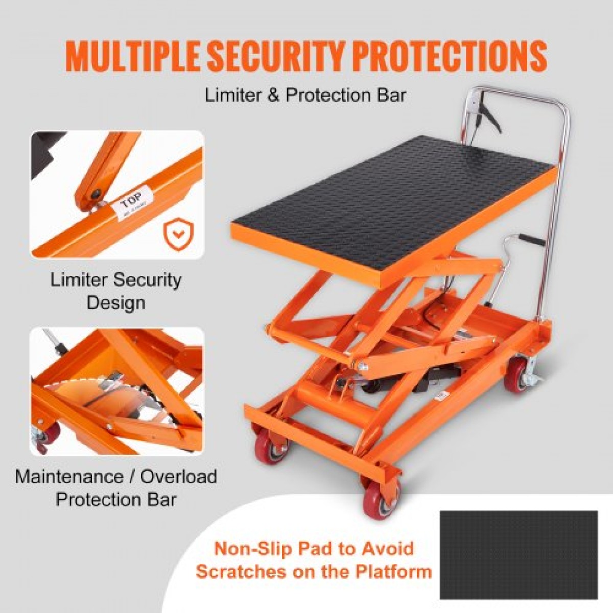Επιτραπέζιο καρότσι VEVOR Hydraulic Lift, 770lbs Capacity Ύψος ανύψωσης 59" Χειροκίνητο τραπέζι ανύψωσης διπλού ψαλιδιού με 4 τροχούς και αντιολισθητικό μαξιλαράκι, υδραυλικό καρότσι με ψαλίδια για χειρισμό και μεταφορά υλικού