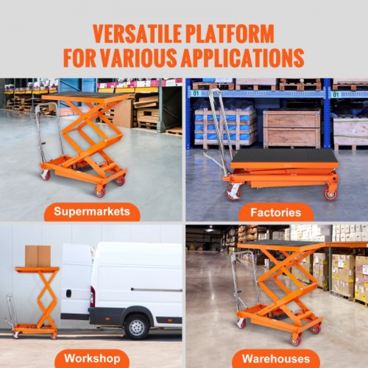 Επιτραπέζιο καρότσι VEVOR Hydraulic Lift, 770lbs Capacity Ύψος ανύψωσης 59" Χειροκίνητο τραπέζι ανύψωσης διπλού ψαλιδιού με 4 τροχούς και αντιολισθητικό μαξιλαράκι, υδραυλικό καρότσι με ψαλίδια για χειρισμό και μεταφορά υλικού