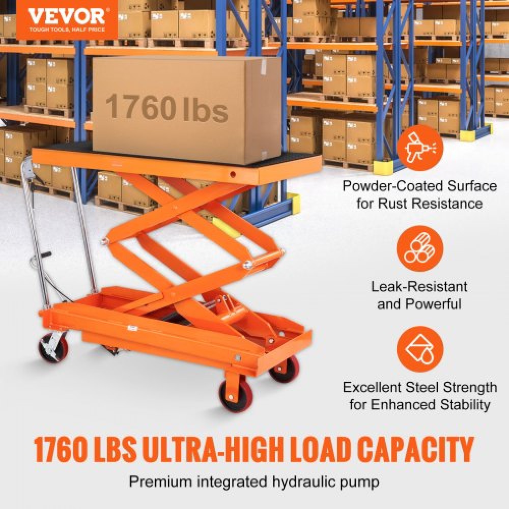 Επιτραπέζιο καρότσι VEVOR Hydraulic Lift, 789,3 kg Χωρητικότητα 149,9 cm Ύψος ανύψωσης, Χειροκίνητο τραπέζι ανύψωσης διπλού ψαλιδιού με 4 τροχούς και αντιολισθητικό μαξιλαράκι, υδραυλικό καρότσι με ψαλίδια για χειρισμό και μεταφορά υλικού