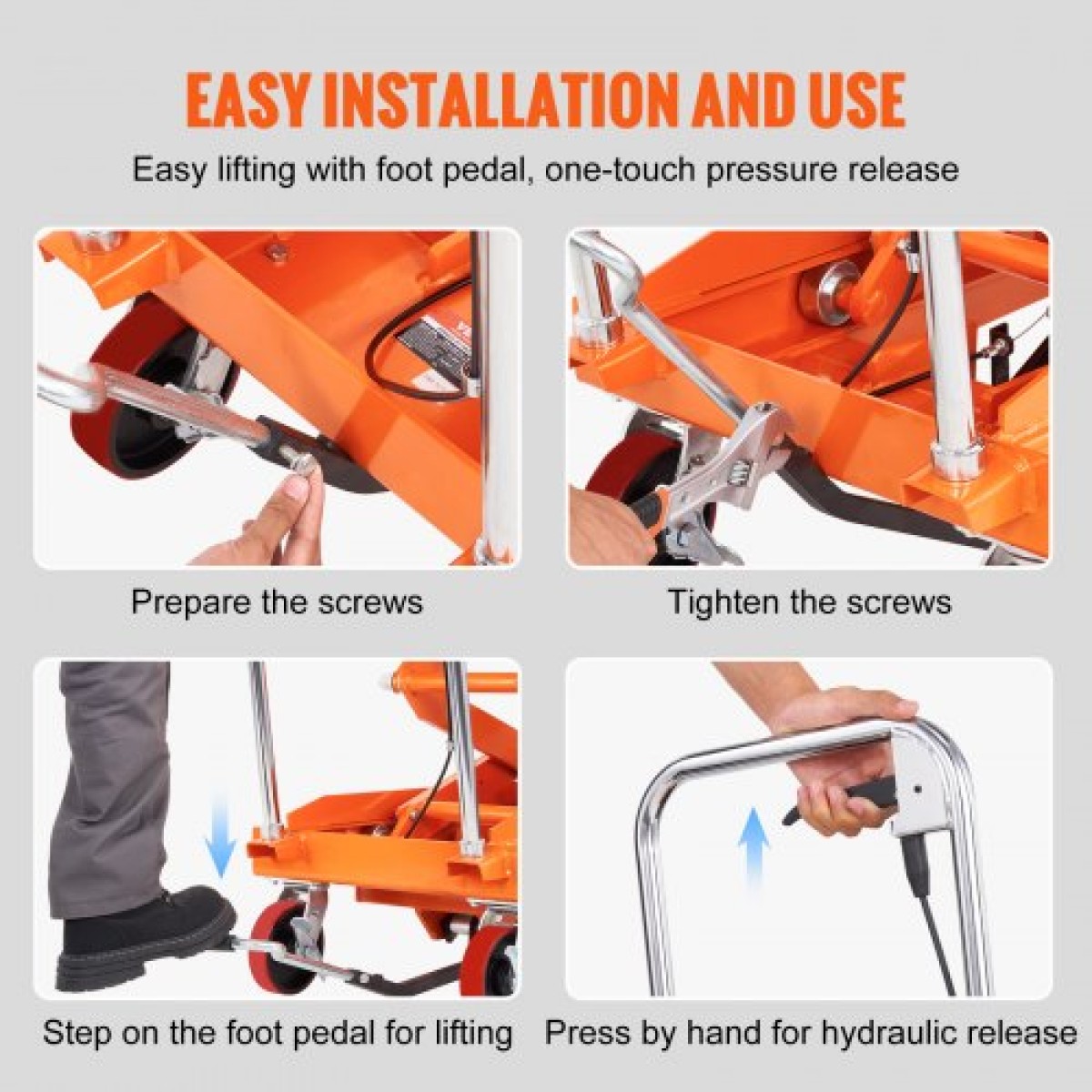 Επιτραπέζιο καρότσι VEVOR Hydraulic Lift, 789,3 kg Χωρητικότητα 149,9 cm Ύψος ανύψωσης, Χειροκίνητο τραπέζι ανύψωσης διπλού ψαλιδιού με 4 τροχούς και αντιολισθητικό μαξιλαράκι, υδραυλικό καρότσι με ψαλίδια για χειρισμό και μεταφορά υλικού