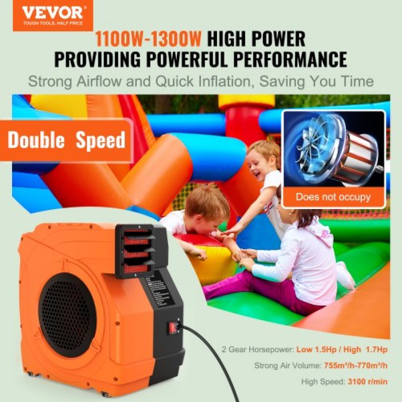 Φουσκωτός ανεμιστήρας VEVOR, 1100W, 1,5 & 1,7 HP Bounce House Blower, Αντλία Commercial Air Blower για φουσκωτά, 3100 RPM Bouncy Castle Electric Fan for Bounce House, Waterslides, Δοκιμασμένο στα πρότυπα UL