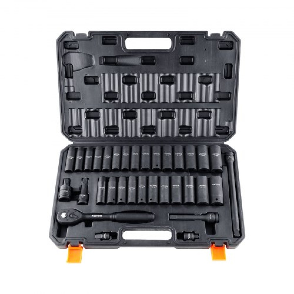 VEVOR 1/2" Drive Impact Socket Set, 33 Piece Socket Set SAE 3/8"-1" and Metric 10-24mm, 6 Point Cr-V Alloy Steel for Auto Repair, Εύκολα στην ανάγνωση σημάνσεις μεγέθους, στιβαρή κατασκευή, περιλαμβάνει θήκη αποθήκευσης