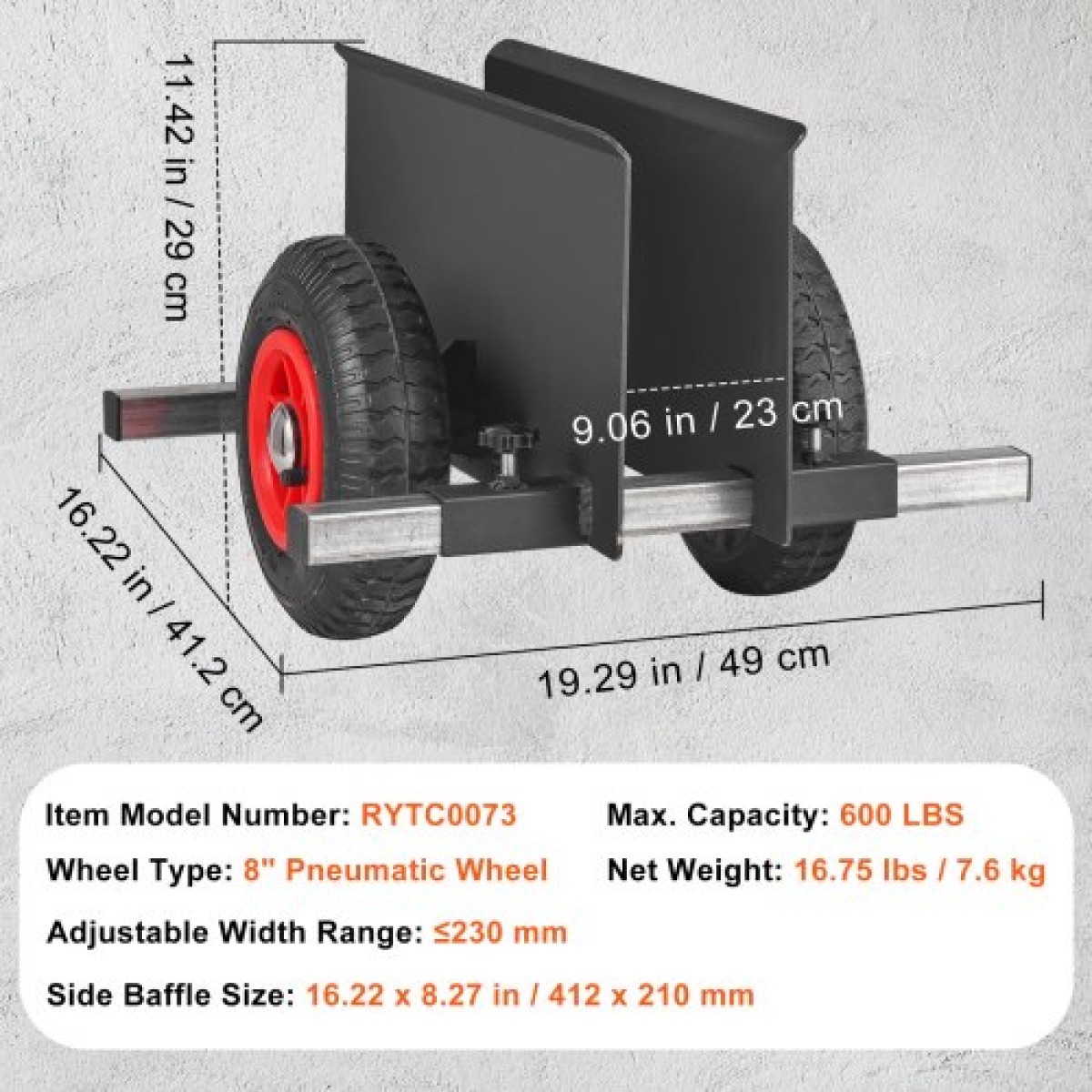 VEVOR Panel Dolly 272 kg Καροτσάκι πόρτας γυψοσανίδας Dolly με πνευματικό τροχό 20,32 cm