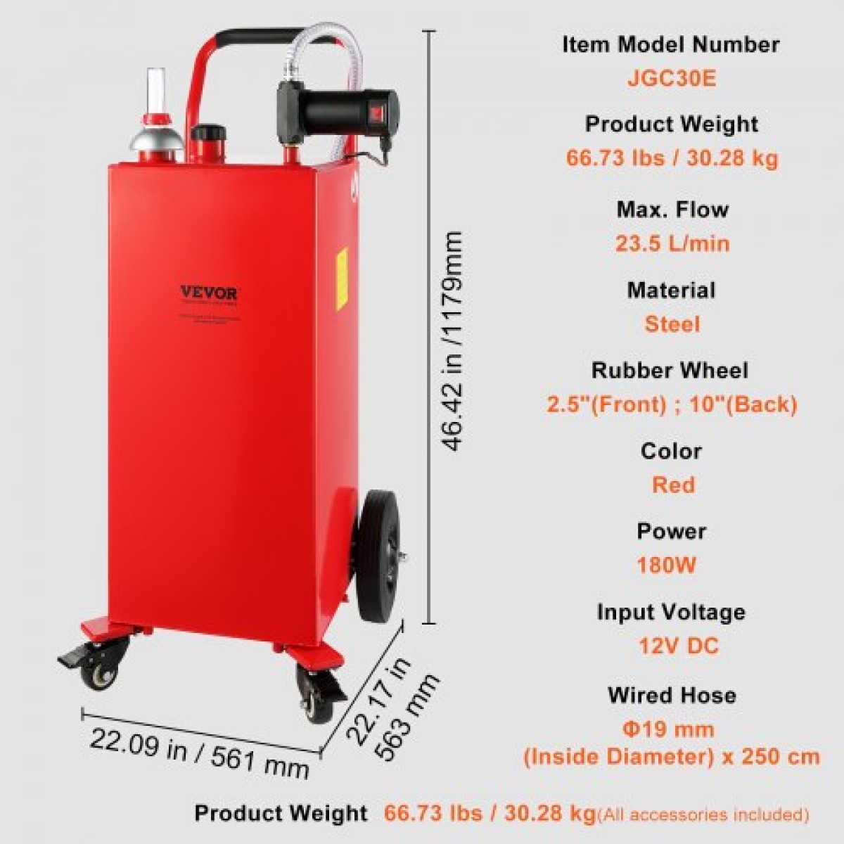 VEVOR 30 Gallon Diesel Caddy, 23,5 L/min, Φορητό δοχείο αποθήκευσης 180W με ηλεκτρικούς τροχούς αντλίας, δοχείο αποθήκευσης μεταφοράς ντίζελ για τροφοδοσία καυσίμου