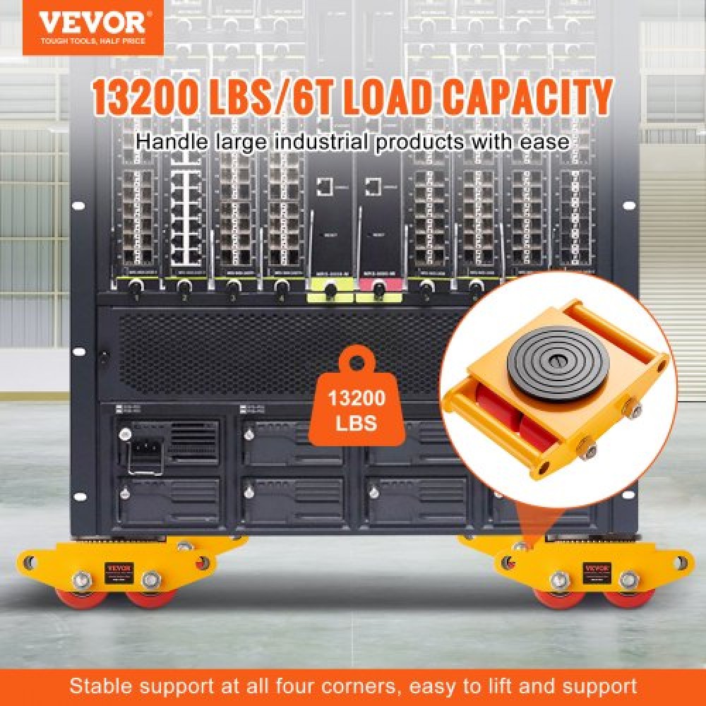 VEVOR Machinery Skate Dolly, 13.200 LBS/6T Industrial Machinery Mover, Heavy Duty Carbon Steel Machinery Moving Skate με 4 τροχούς PU και αντιολισθητικό καπάκι περιστροφής 360° για αποθήκη, εργαστήριο, εργοστάσιο