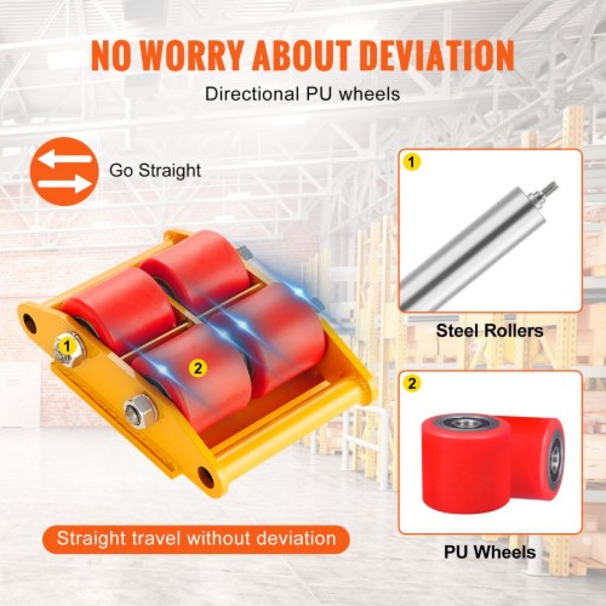 VEVOR 4PCS Machinery Skate Dolly, 17637LBS/8T Industrial Machinery Mover, Heavy Duty Carbon Steel Machinery Moving Skate με 4 τροχούς PU και αντιολισθητικό καπάκι περιστροφής 360° για Warehouse Workshop Factory
