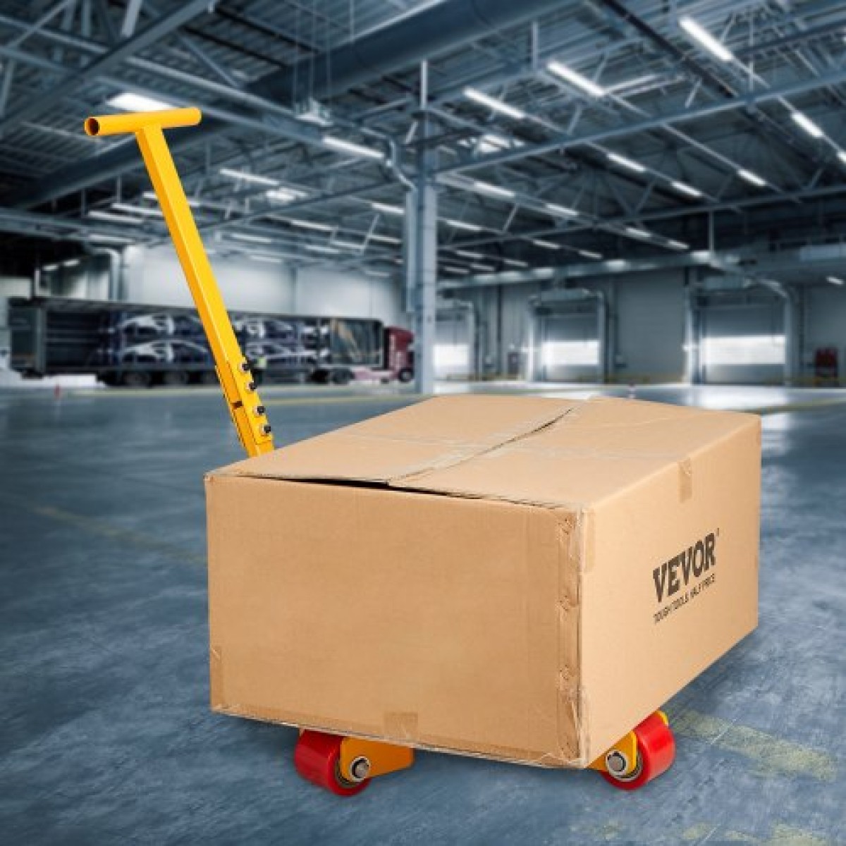VEVOR Machinery Skate Dolly, 6614 LBS/3T Industrial Machinery Mover with Handle, Carbon Steel Moving Skate με 3 περιστρεφόμενους τροχούς PU 360°, Αντιολισθητικό καπάκι περιστροφής 360° για αποθήκη, εργαστήριο