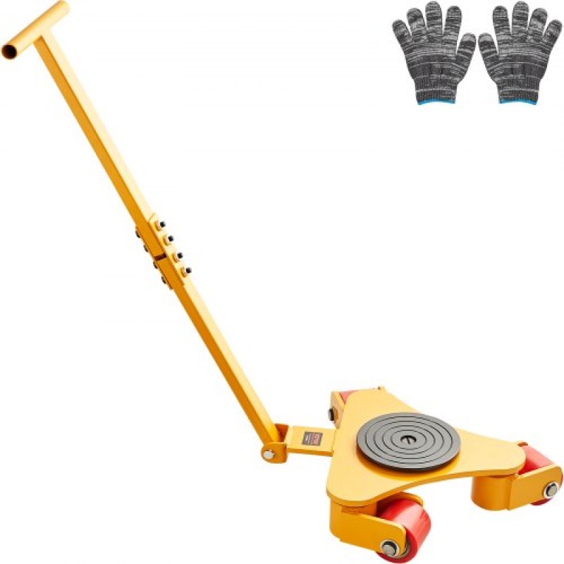 VEVOR Machinery Skate Dolly, 6614 LBS/3T Industrial Machinery Mover with Handle, Carbon Steel Moving Skate με 3 περιστρεφόμενους τροχούς PU 360°, Αντιολισθητικό καπάκι περιστροφής 360° για αποθήκη, εργαστήριο