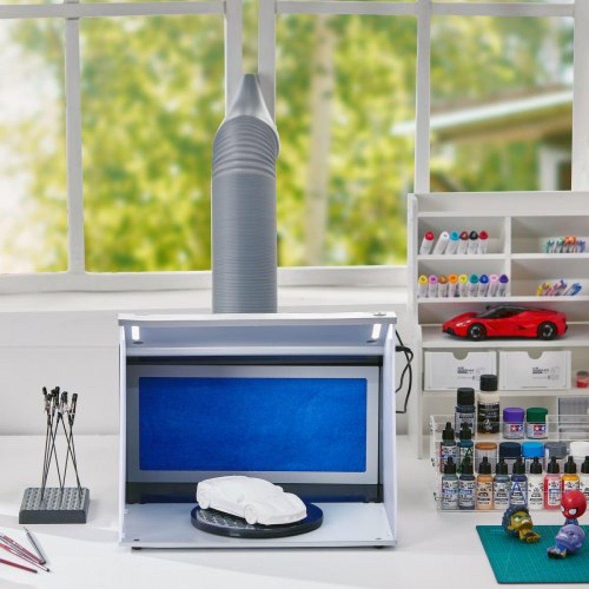VEVOR Airbrush Booth Spray, Φορητό Hobby Airbrush Paint Booth Booth με 4 φως LED, ισχυρούς διπλούς ανεμιστήρες εξάτμισης, πικάπ και λάστιχο επέκτασης 6 ft, για ζωγραφική μοντέλων, τεχνών, χειροτεχνίας, κέικ