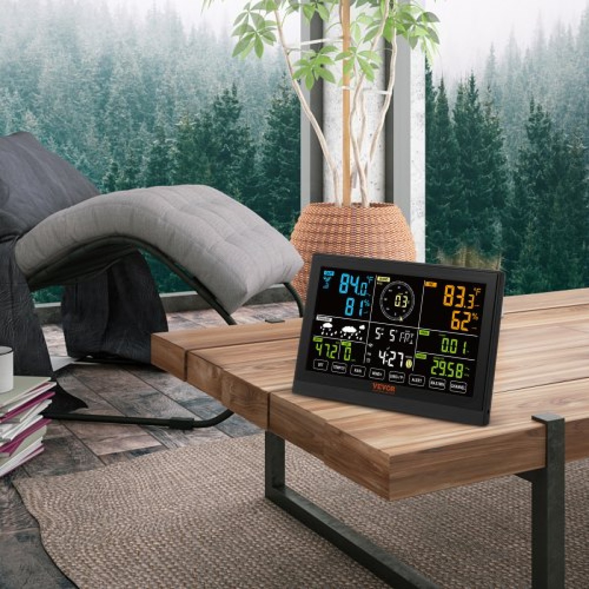 VEVOR 7-σε-1 μετεωρολογικός σταθμός Wi-Fi, Έγχρωμη οθόνη 19,1 cm (7,5 ιντσών), Home Meather Station Indoor Outdoor, με ειδοποιήσεις ηλιακού ασύρματου εξωτερικού αισθητήρα, για θερμοκρασία υγρασίας Ταχύτητα ανέμου/κατεύθυνση βροχής