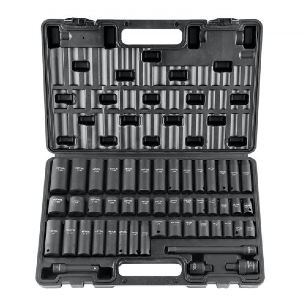 VEVOR 3/8" Drive Impact Socket Set, 48 Piece Socket Set SAE (5/16" -3/4") & Metric (8-22mm) Μπάρα επέκτασης μονάδας δίσκου Cr-V 6 σημείων Universal Joint & Power Drill Adapter περιλαμβάνει θήκη αποθήκευσης