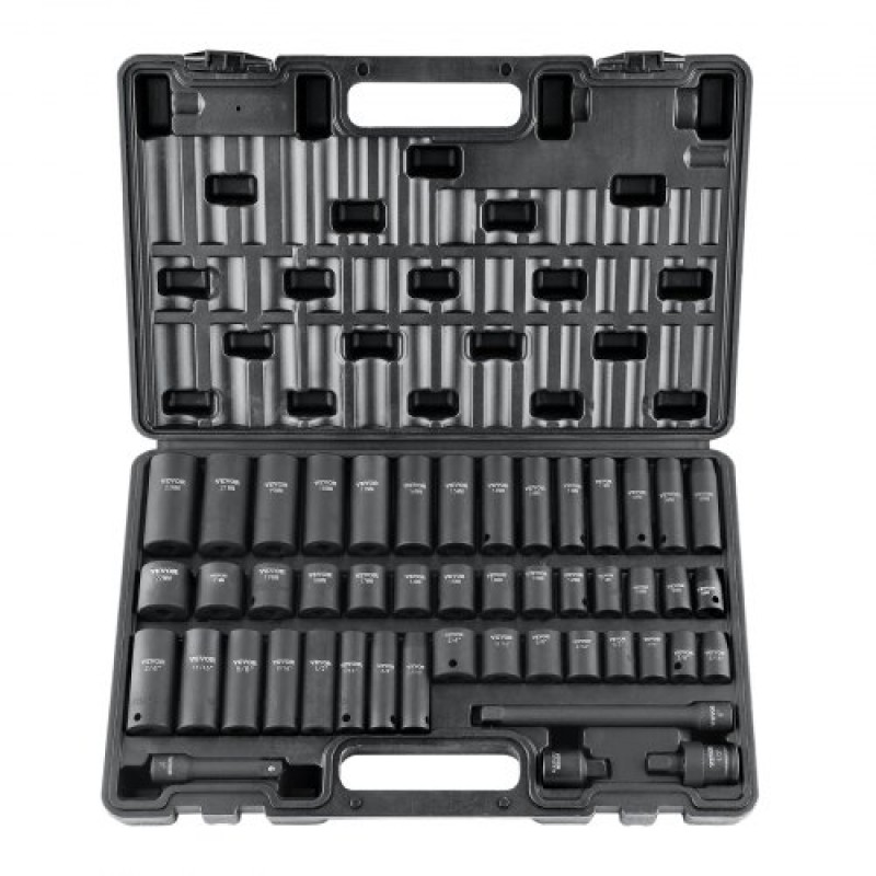VEVOR 3/8" Drive Impact Socket Set, 48 Piece Socket Set SAE (5/16" -3/4") & Metric (8-22mm) Μπάρα επέκτασης μονάδας δίσκου Cr-V 6 σημείων Universal Joint & Power Drill Adapter περιλαμβάνει θήκη αποθήκευσης