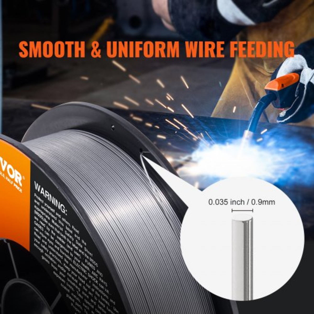 Σύρμα συγκόλλησης VEVOR Flux Core, E71T-GS 0,089 cm 4,5 kg, σύρμα συγκόλλησης MIG από ήπιο χάλυβα χωρίς αέριο με χαμηλή πιτσιλίσματα για συγκόλληση τόξου σε όλες τις θέσεις και χρήση σε εξωτερικούς χώρους