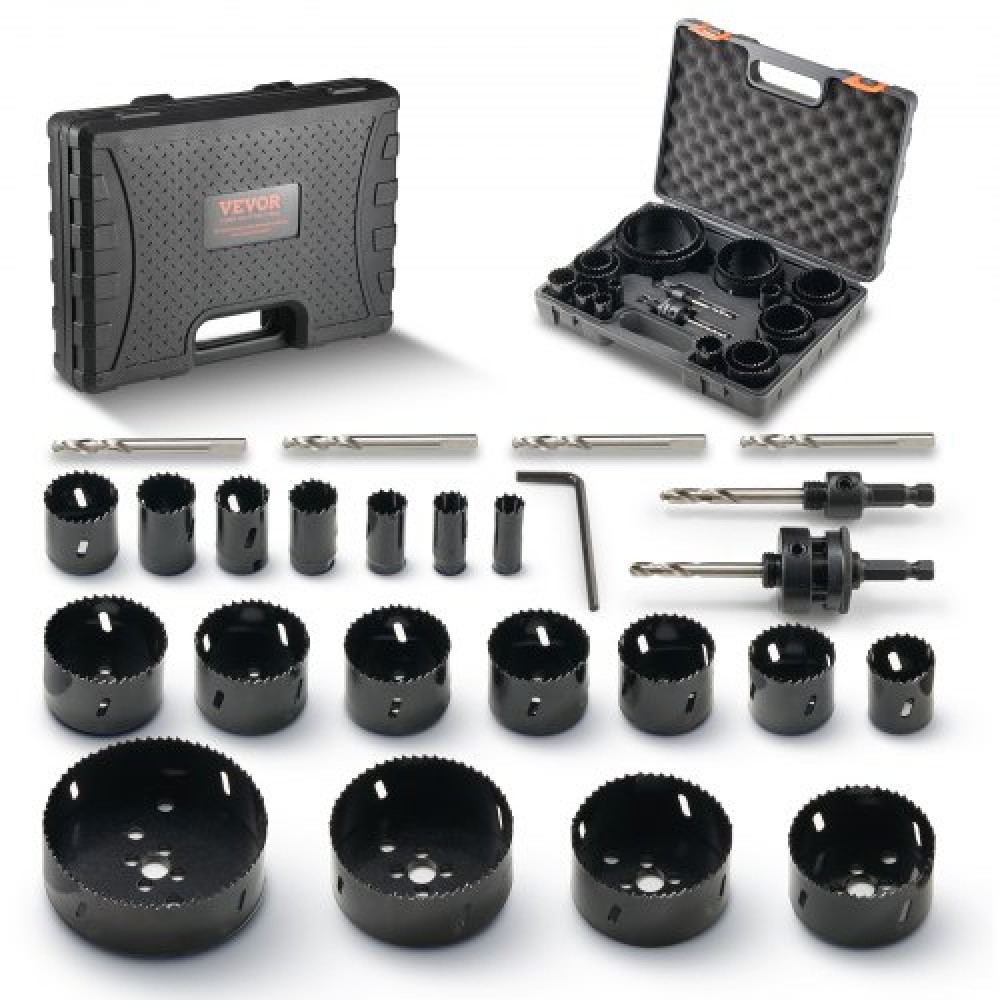 VEVOR Hole Saw Kit, 18 PCS Saw Blades, 6 Drill Bits, 1 Hex Wrench, Bi Metal M42 Hole Saw Set with Carrying Case, General Purpose Size from 3/4" to 4-1/2", Ideal for Wood Board, Iron and Plastic Plate