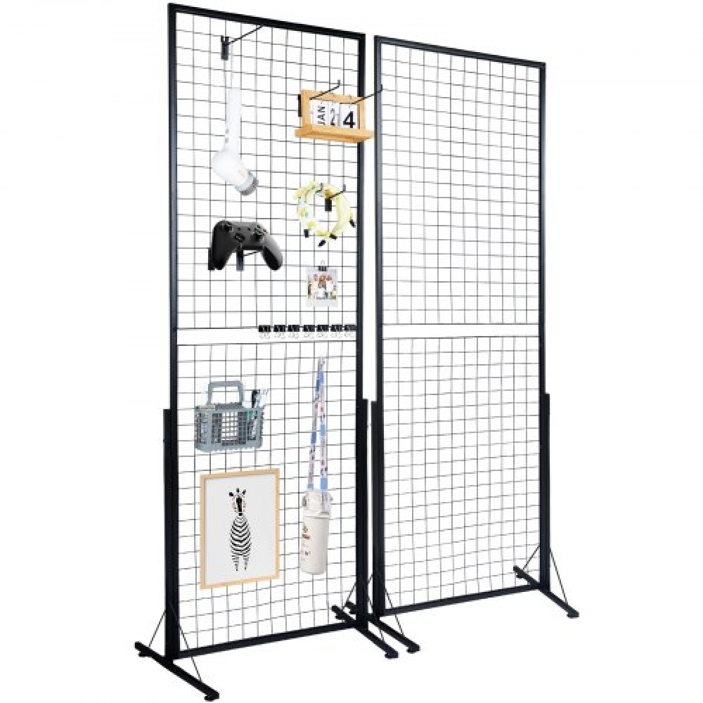VEVOR 61 x 170,7 cm Πάνελ τοίχου με πλέγμα Tower, 2 πακέτα Συρμάτινες σχάρες οθόνης Gridwall με δάπεδο με βάση T, Πάνελ πλέγματος διπλής όψης για εκθέσεις τέχνης χειροτεχνίας, οθόνη λιανικής με επιπλέον κλιπ και γάντζους