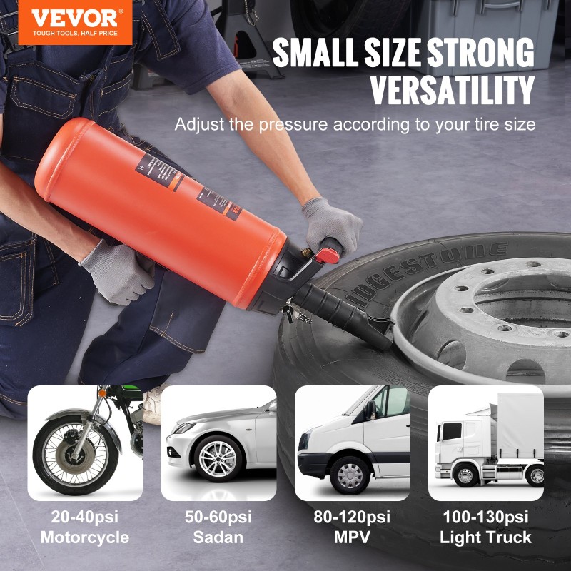 VEVOR Tire Seater, 2,4 Gal/9 L Air Tire Blaster, 150 PSI Handheld Blaster, Portable Tire Inflator Tool, 87-116 PSI Operating Pressure for Tractor Truck ATV Car and Automobile