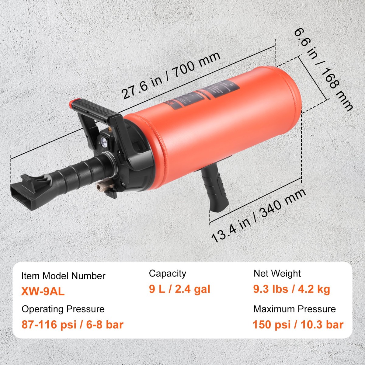 VEVOR Tire Seater, 2,4 Gal/9 L Air Tire Blaster, 150 PSI Handheld Blaster, Portable Tire Inflator Tool, 87-116 PSI Operating Pressure for Tractor Truck ATV Car and Automobile