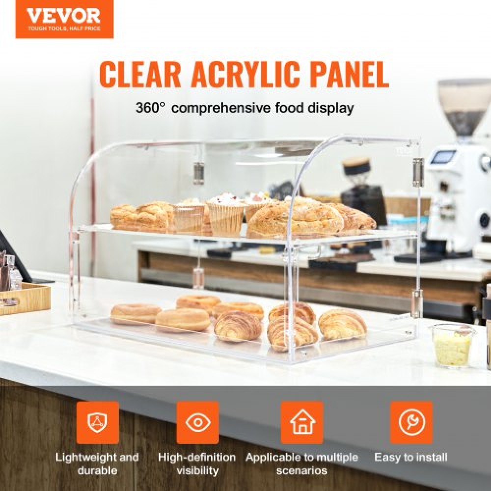 Βιτρίνα ζαχαροπλαστικής VEVOR, Επαγγελματική θήκη αρτοποιίας 2 επιπέδων, ακρυλικό κουτί προβολής με πρόσβαση στην πίσω πόρτα & αφαιρούμενα ράφια, Keep Fresh for Donut Bagels Cake Cookie, 56 x 36 x 36 cm