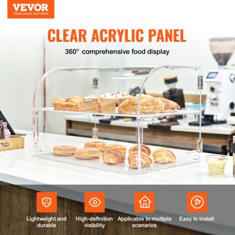 Βιτρίνα ζαχαροπλαστικής VEVOR, Επαγγελματική θήκη αρτοποιίας 2 επιπέδων, ακρυλικό κουτί προβολής με πρόσβαση στην πίσω πόρτα & αφαιρούμενα ράφια, Keep Fresh for Donut Bagels Cake Cookie, 56 x 36 x 36 cm