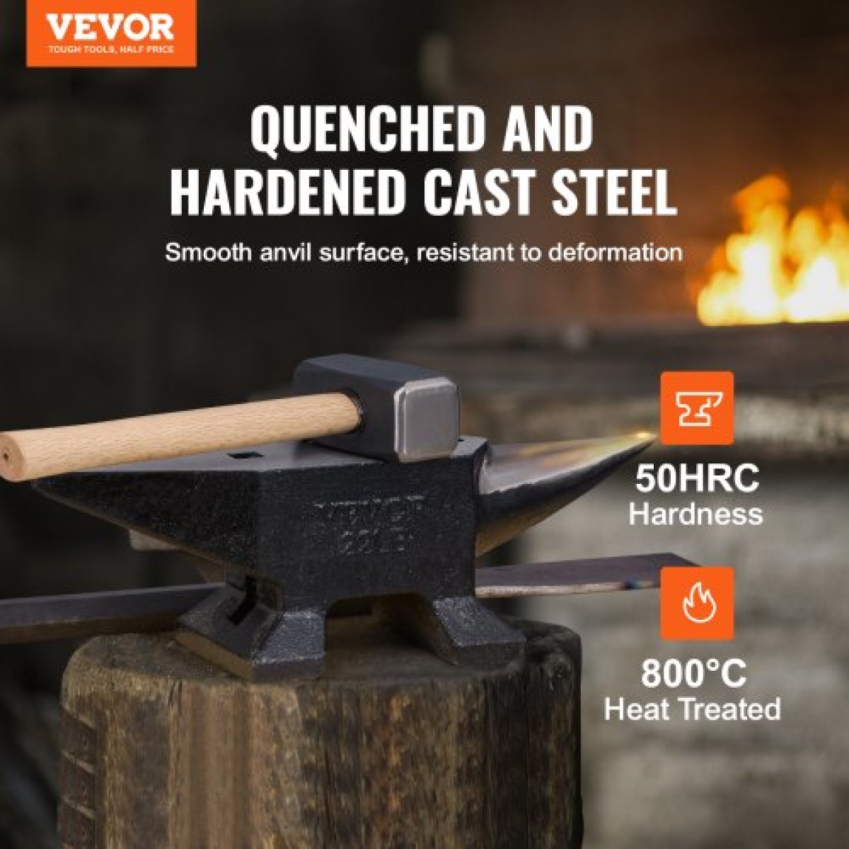 Αμόνι VEVOR Single Horn, 10 kg χυτό ατσάλινο αμόνι, Σιδηρουργός στρογγυλού κέρατου υψηλής σκληρότητας, μεγάλος πάγκος και σταθερή βάση, με στρογγυλή και τετράγωνη τρύπα, εργαλείο Metalsmith για κάμψη και διαμόρφωση